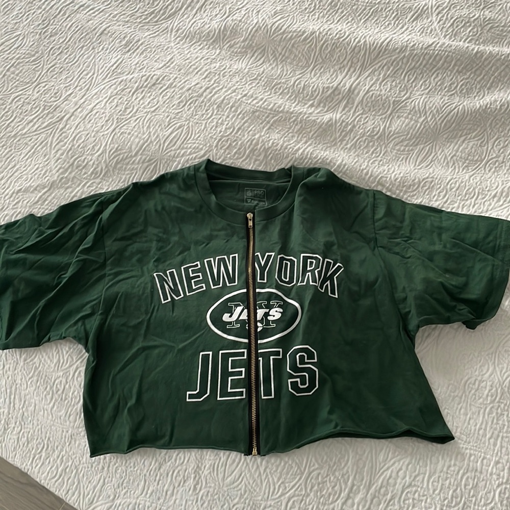 NY Jets Cropped Zipper T Shirt